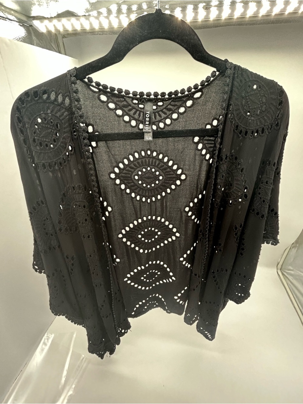 Torrid Black Crochet Eyelet Kimono OS